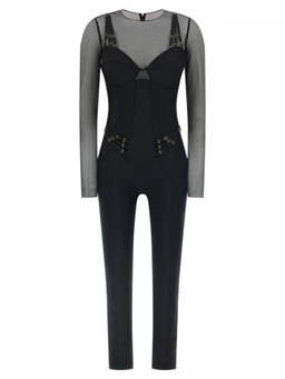 Elisabetta Franchi - Black Jersey and Tulle Jumpsuit