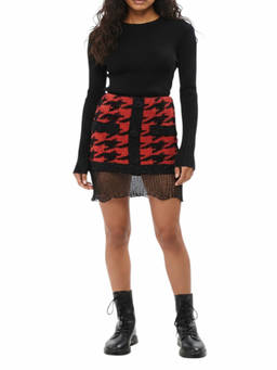 BALMAIN - Red Houndstooth Mini Skirt