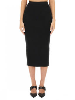 Alexander McQueen - Black Textured Midi Skirt (28)