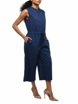 Woolrich - Blue Solid Band Collar Jumpsuit (S)