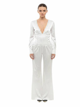 Philipp Plein - White Embellished V Neck Jumpsuit