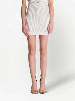 BALMAIN - White Zebra Print Knit Skirt