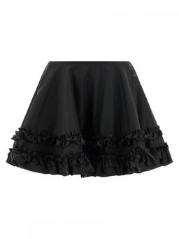 Ganni - Black Duchesse Nylon Mini Frill Skirt