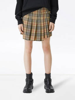 Burberry - Beige Check Motif Wool Skirt