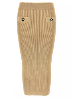 BALMAIN - Beige Ribbed Midi Skirt