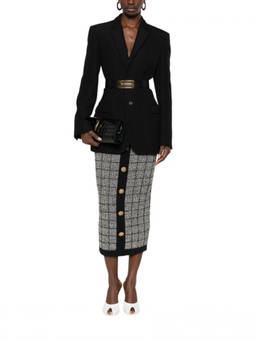 BALMAIN - Black Checks Midi Skirt