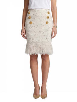 BALMAIN - White Textured Midi Skirt
