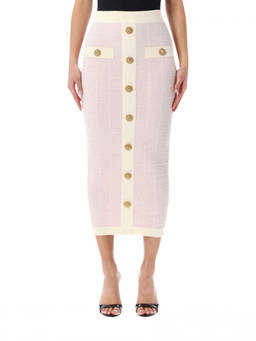 BALMAIN - Light Pink Textured Midi Skirt