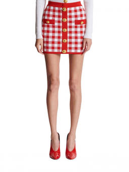 BALMAIN - Red Gingham Mini Skirt (28)