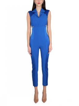 Moschino - Royal Blue Solid Notched Lapel Jumpsuit