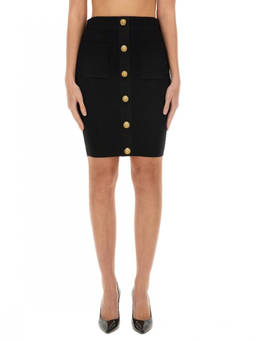 BALMAIN - Black Textured Above Knee Skirt (28)