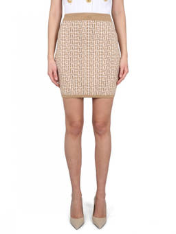 BALMAIN - Beige Jacquard Mini Skirt