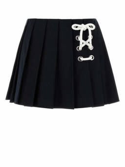 PRADA - Navy Pleated Drill Mini Skirt (24)