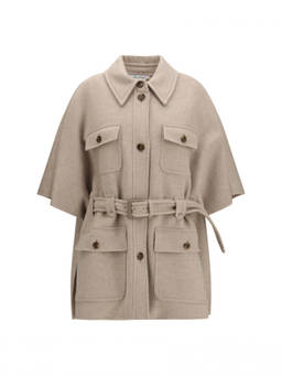 Max Mara - Beige Solid Shirt Collar Trench Coat