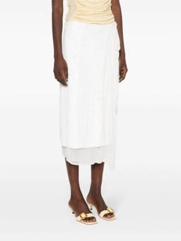 Parosh - White Sequinned Wrap Midi Skirt