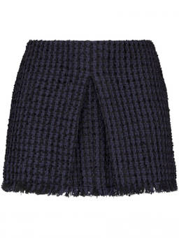 Dsquared2 - Navy Blue Tweed Frayed-Hem Miniskirt
