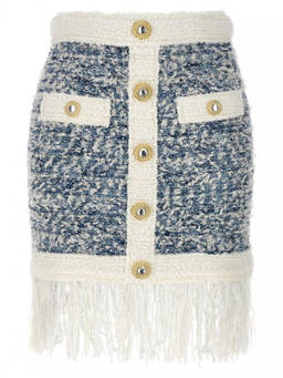 BALMAIN - Blue Fringed Tweed Skirt (26)