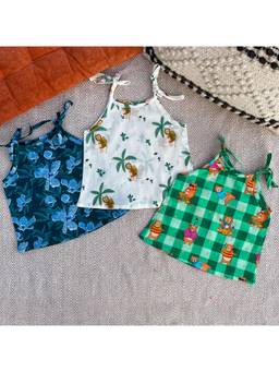 Bhaakur - Organic Cotton Printed Tie Up Top (Pack of 3)
