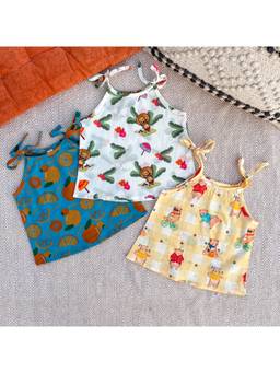 Bhaakur - Organic Cotton Printed Tie-Up Top (Pack of 3)