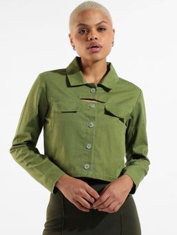 Campus Sutra - Womens Solid Regular Fit Cropped Jacket