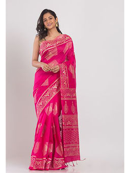 Angoshobha - Pink Handloom Festive Saree with Unstitched Blouse