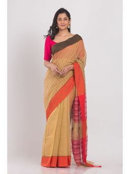 Angoshobha - Beige Handloom Saree with Unstitched Blouse