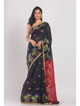 Angoshobha - Black Handloom Cotton Silk Saree with Unstitched Blouse