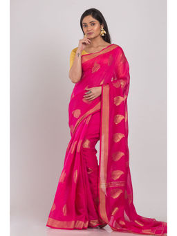 Angoshobha - Rani Pink Handloom Cotton Silk Saree with Unstitched Blouse