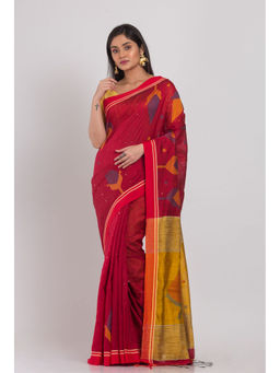 Angoshobha - Red Cotton Silk Jamdani Saree with Unstitched Blouse