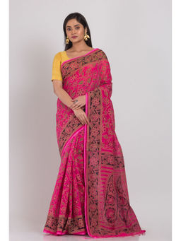 Angoshobha - Pink Handloom Festive Cotton Silk Saree with Unstitched Blouse