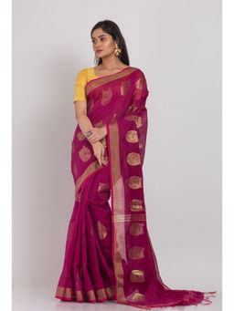 Angoshobha - Magenta Cotton Silk Handloom Saree with Unstitched Blouse