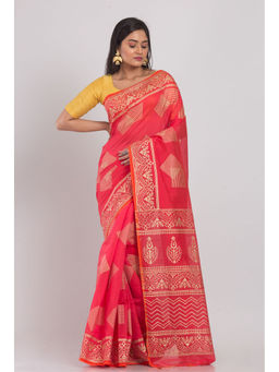 Angoshobha - Rose Handloom Festive Cotton Silk Saree with Unstitched Blouse