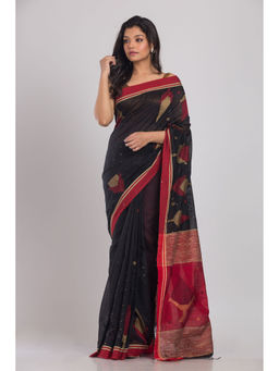 Angoshobha - Black Cotton Silk Jamdani Saree with Unstitched Blouse