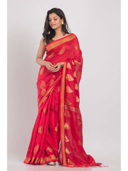 Angoshobha - Red Handwoven Cotton Silk Saree with Unstitched Blouse