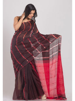 Angoshobha - Coffee Handloom Cotton Saree with Unstitched Blouse