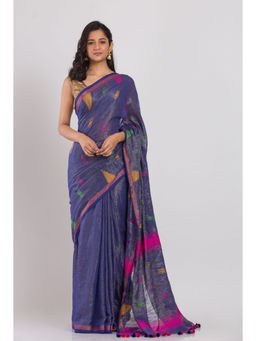 Angoshobha - Blue Handwoven Cotton Saree with Unstitched Blouse
