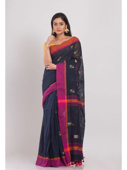 Angoshobha - Black Cotton Handloom Saree with Unstitched Blouse