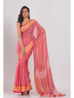 Angoshobha - Rose Red Soft Cotton Handloom Saree with Unstitched Blouse