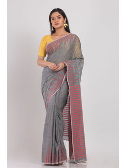 Angoshobha - Grey Handloom Cotton Saree with Unstitched Blouse