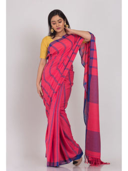 Angoshobha - Pink Handloom Cotton Saree with Unstitched Blouse