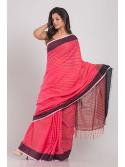 Angoshobha - Dark Pink Handwoven Cotton Saree with Unstitched Blouse