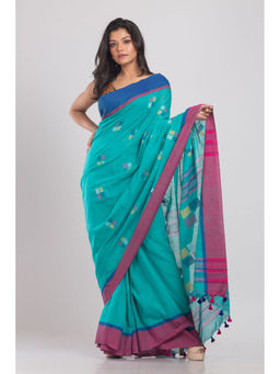 Angoshobha - Blue Jamdani Cotton Saree with Unstitched Blouse