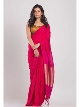 Angoshobha - Pink Handwoven Cotton Saree with Unstitched Blouse