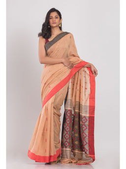 Angoshobha - Orange Handwoven Cotton Saree with Unstitched Blouse