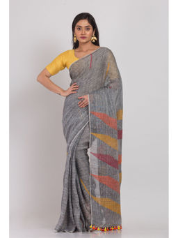 Angoshobha - Grey Handloom Linen Saree with Unstitched Blouse