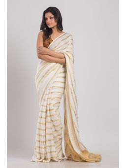 Angoshobha - White Handloom Linen Saree with Unstitched Blouse