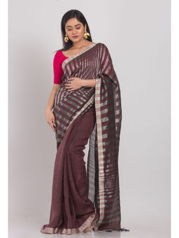 Angoshobha - Coffee Handloom Linen Saree with Unstitched Blouse