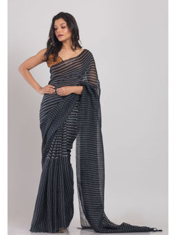 Angoshobha - Dim Grey Handloom Linen Saree with Unstitched Blouse