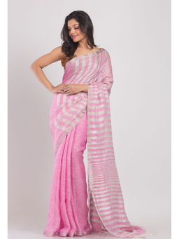 Angoshobha - Pink Handwoven Linen Saree with Unstitched Blouse