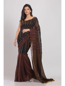 Angoshobha - Black Handwoven Linen Saree with Unstitched Blouse